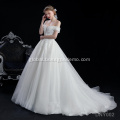 China Classic and elegant design large size a-line off-shoulder short-sleeved and lace tail wedding dress plus size Manufactory